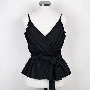 Express Black Wrap Top Peplum Tie Waist V-Neck Camisole Size M NWT. R3